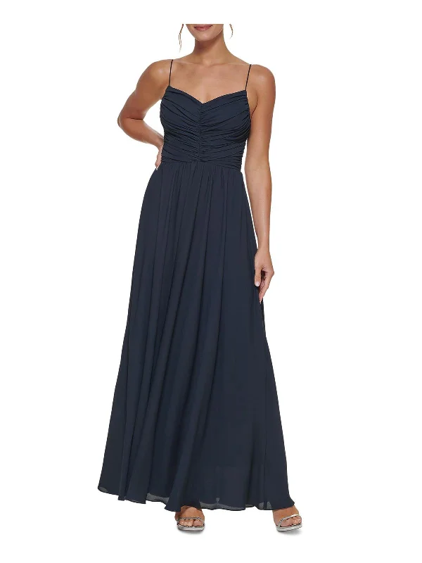 Womens Ruched V-Neck Evening Dress