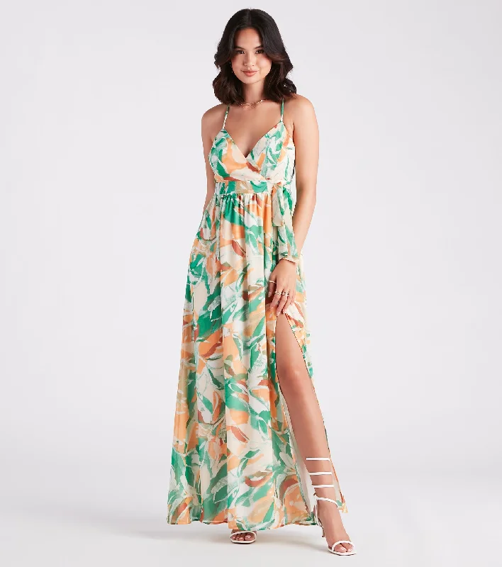 Wanna Getaway Chiffon Geometric Print Maxi Dress