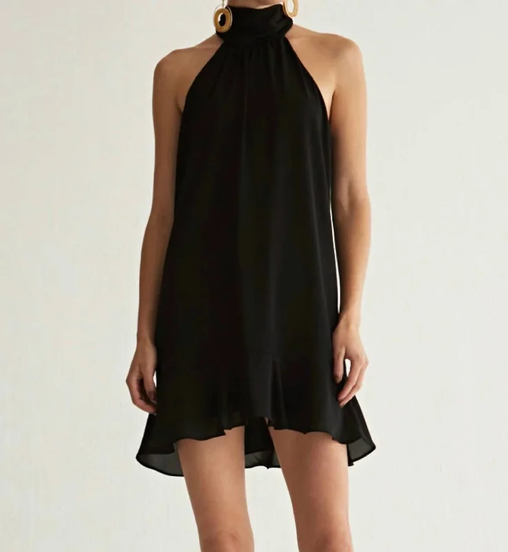 Ruffle Hem Turtleneck Dress in Black