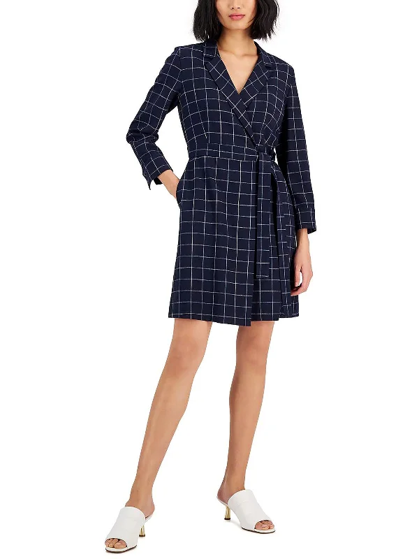 Womens Glen Plaid Mini Wrap Dress