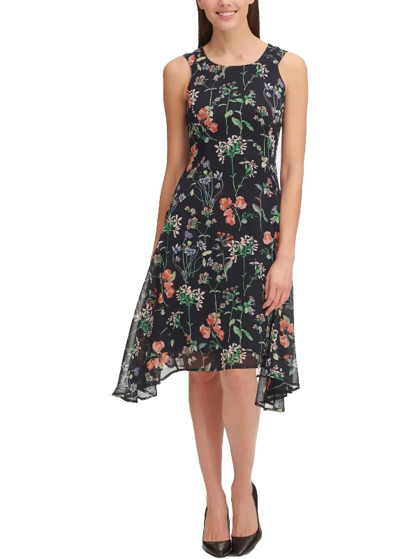 Womens Floral Hi-Low Midi Dress