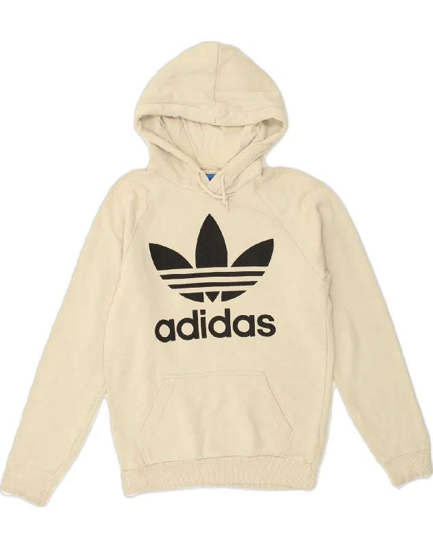 ADIDAS Womens Graphic Hoodie Jumper UK 6 XS Beige Cotton