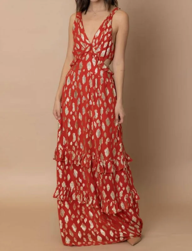 Venus Maxi Dress in Red/Gold