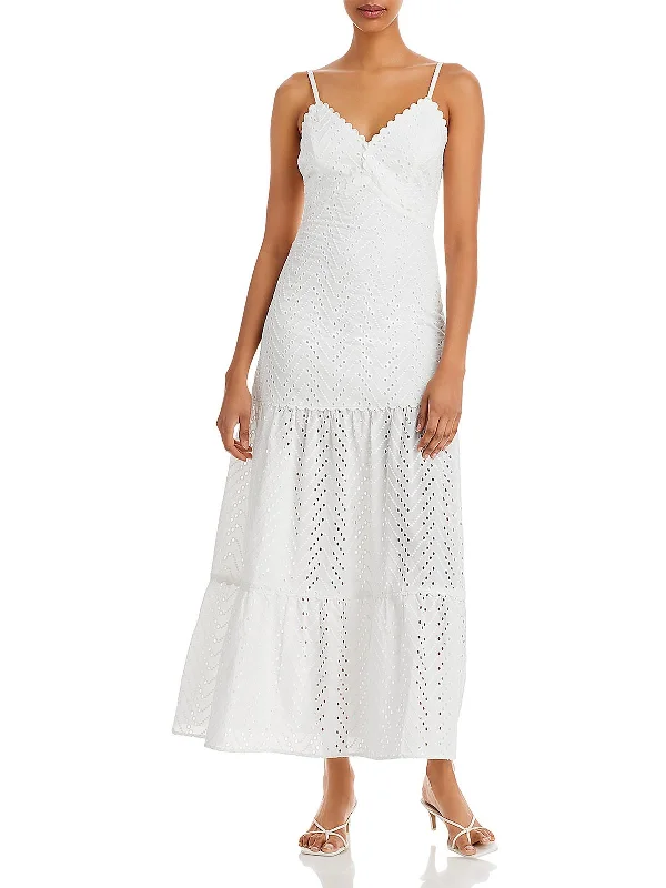 Womens Eyelet Midi Fit & Flare Dress