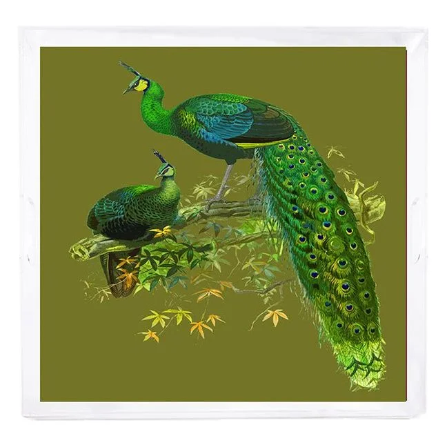 Family Pheasants Olive 18X18 Acrylic Tray