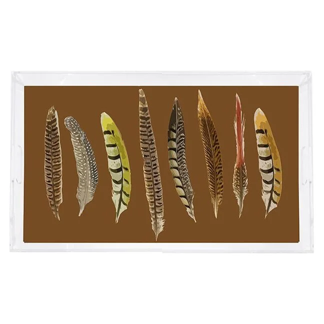 Pheasant Feathers Brown 22.5X14.5 Acrylic Tray