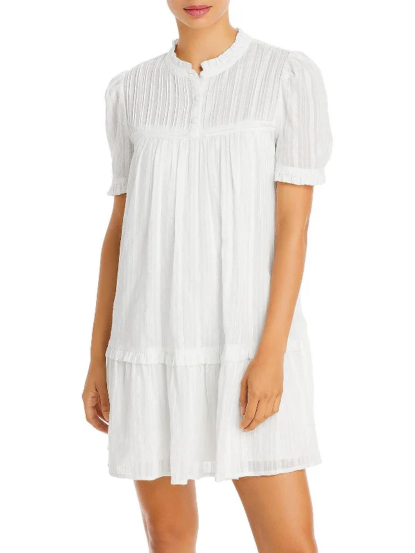 Womens Puff Sleeve Pintuck Shift Dress