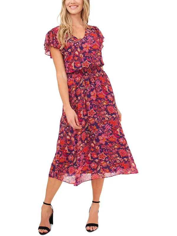 Womens Chiffon Printed Midi Dress