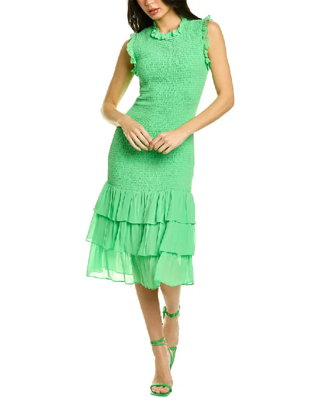 Cynthia Rowley Smocked Ruffle Midi Dress