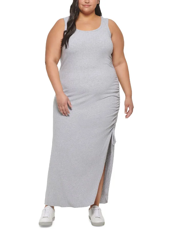 Plus Womens Knit Sleeveless Maxi Dress