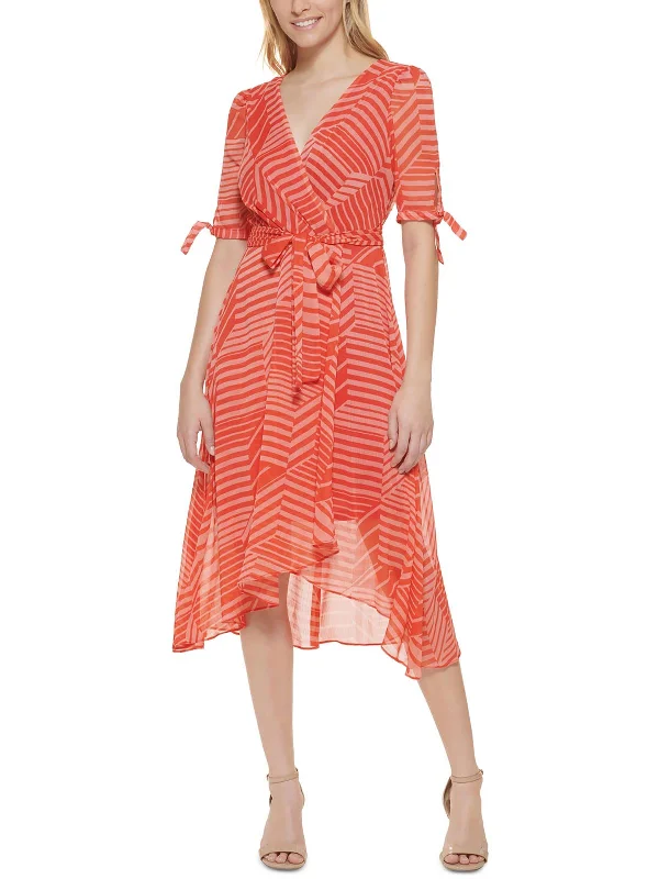 Womens Chiffon Striped Midi Dress