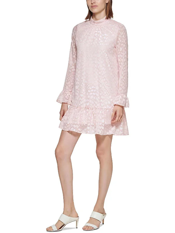 Womens Jacquard Mock-Neck Shift Dress