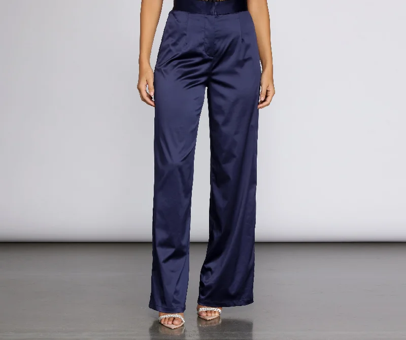 High Waist Satin Wide Leg Pants