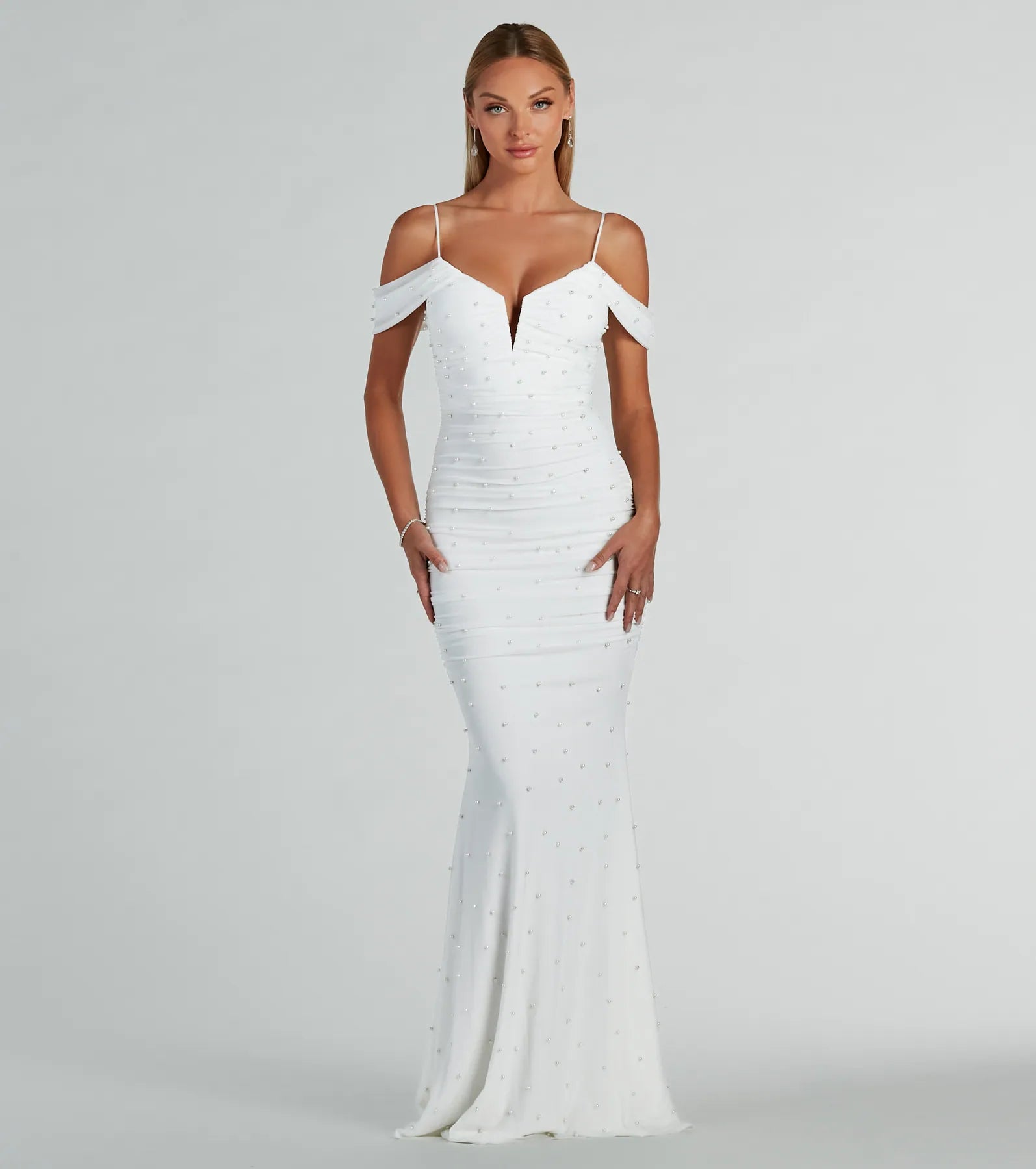 Charlene Formal Faux Pearl Mesh Mermaid Dress