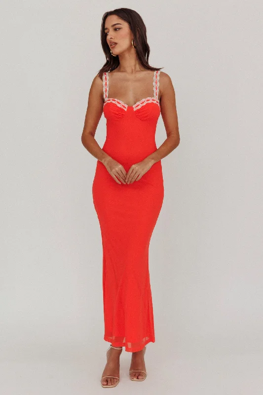 Girl Power Lace Strap Maxi Dress Red