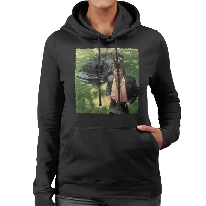 Knight Rider Michael Knight Smiling With KITT Women's Hooded Sweatshirt