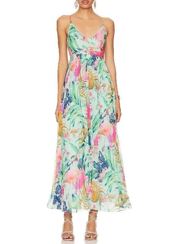 Motley Tropical Long Dress in Mint Green