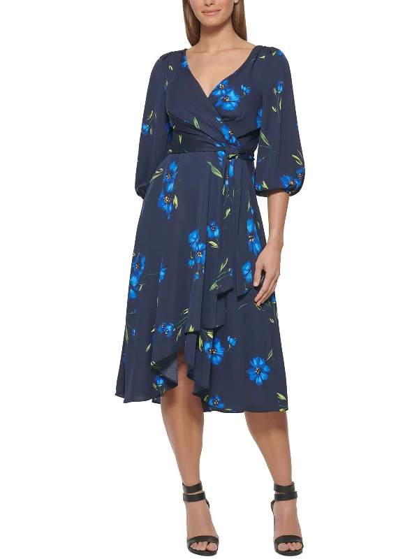 Womens Faux-Wrap Printed Midi Dress