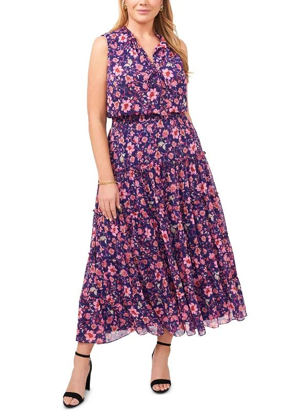 Plus Womens Floral Tiered Maxi Dress