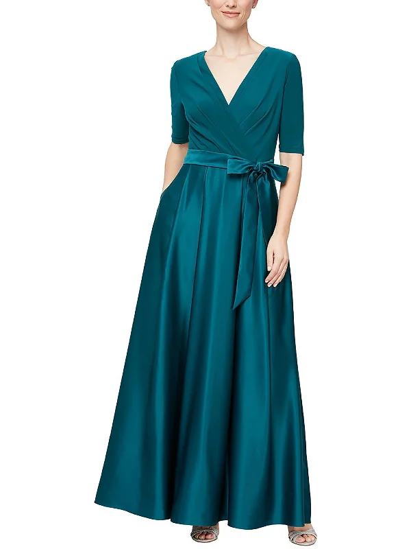 Womens Surplice Tie Waist Evening Dress