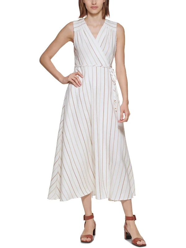 Womens Metallic Striped Maxi Dress