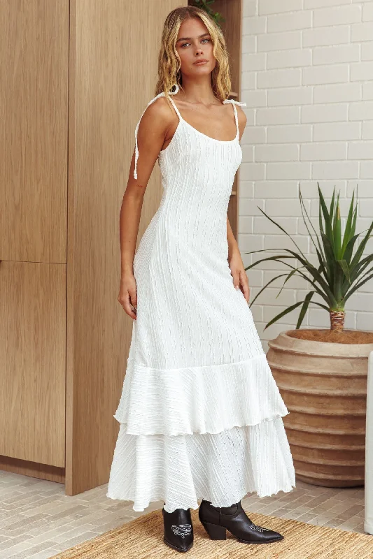 Manhattan Summer Tied Shoulder Ruffle Maxi Dress White