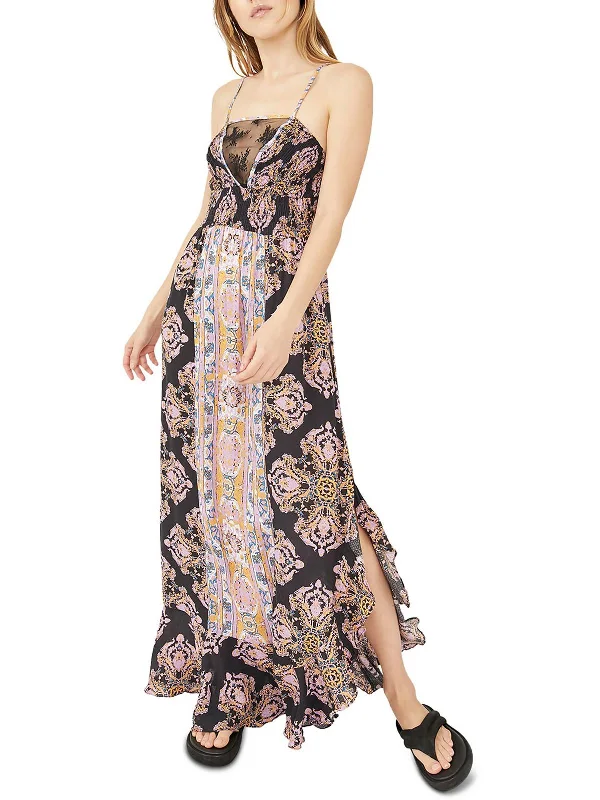 Womens Lace Trim Long Maxi Dress