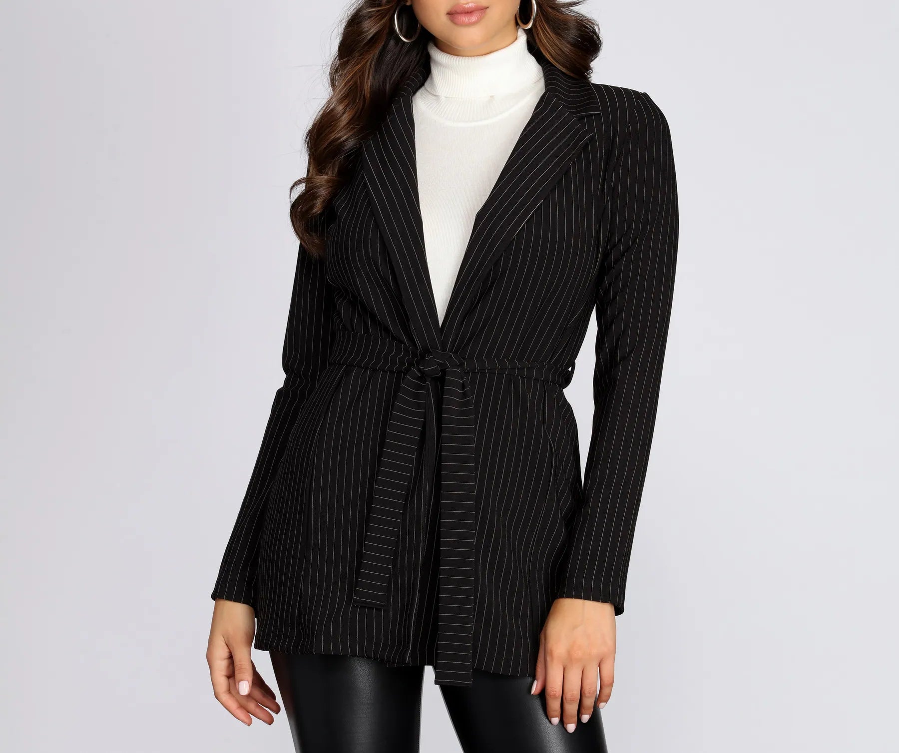 Striped To The Nines Belted Pinstripe Blazer