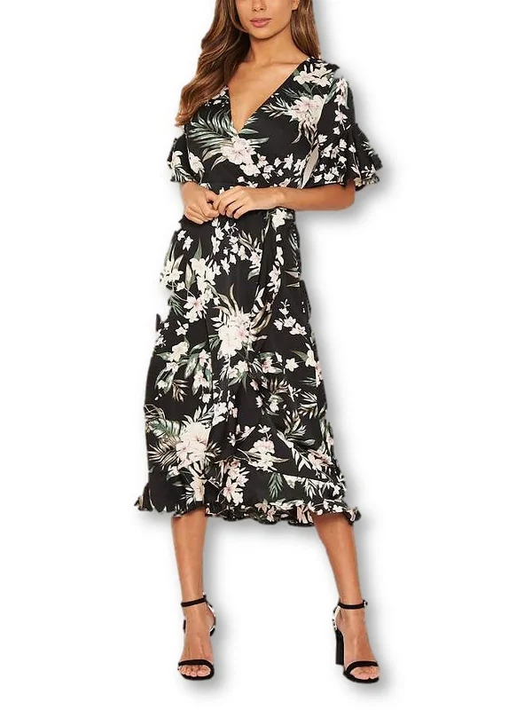 Womens Ruffled Long Wrap Dress