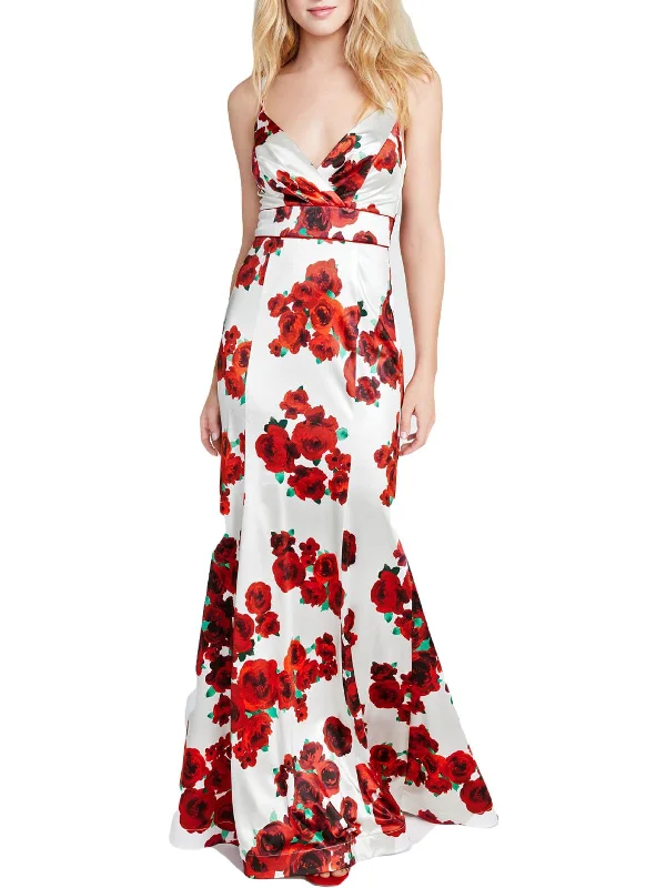 Juniors Womens Floral Maxi Evening Dress