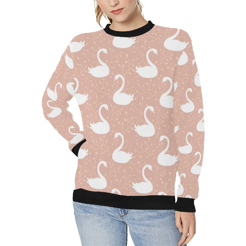 Swan flower light pink background Women's Crew Neck Sweatshirt