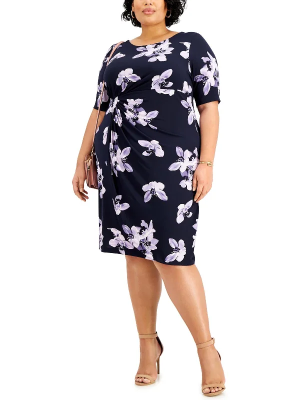 Plus Womens Floral Print Midi Sheath Dress