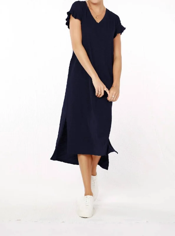 V-Neck Midi Dress in Navy