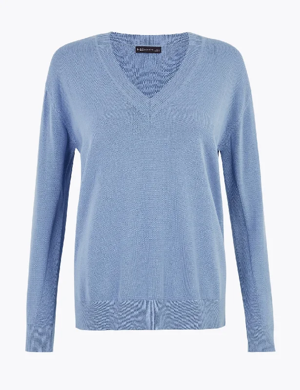 Pure Cotton V-Neck Relaxed Jumper