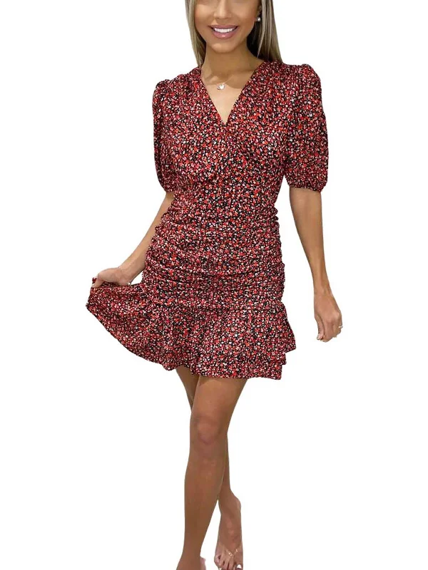 Womens Floral Print Short Mini Dress