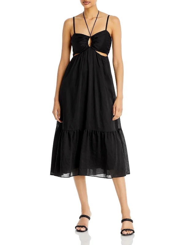 Womens Cut-Out Halter Midi Dress