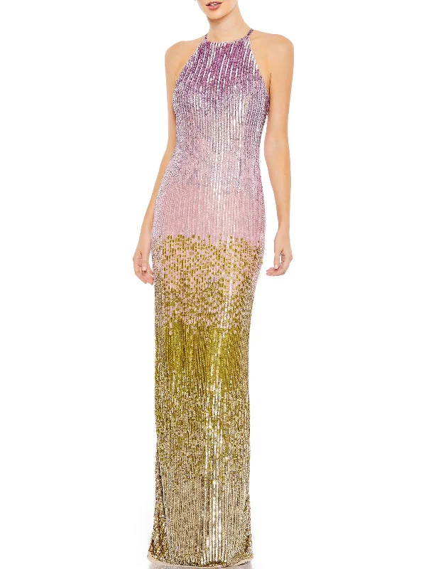 Womens Sequined Maxi Sheath Dress