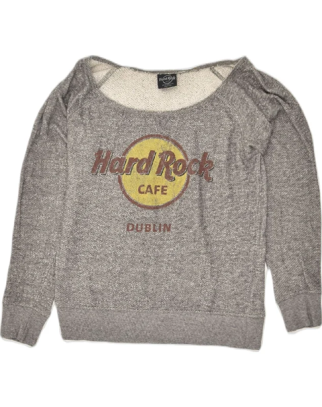 HARD ROCK CAFE Womens Dublin Graphic Sweatshirt Jumper UK 10 Small Grey