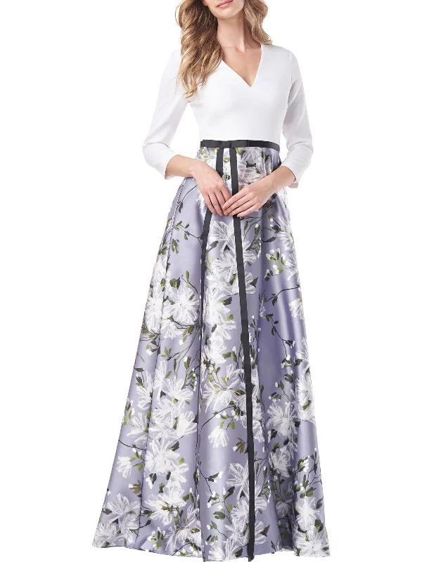 Womens Floral Print Maxi Evening Dress