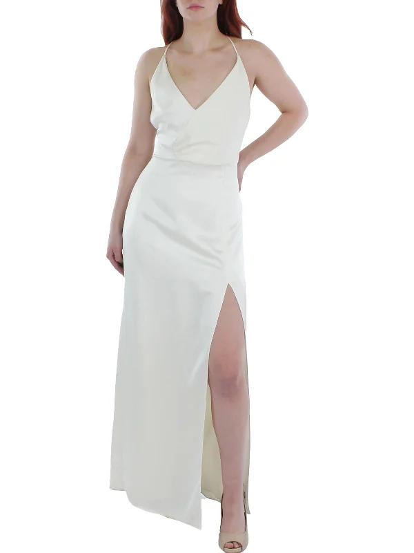 Womens Satin Sleeveless Evening Dress