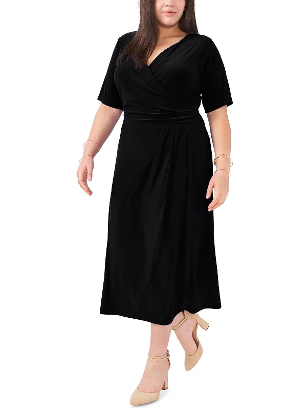 Juniors Womens Knit Faux-Wrap Midi Dress