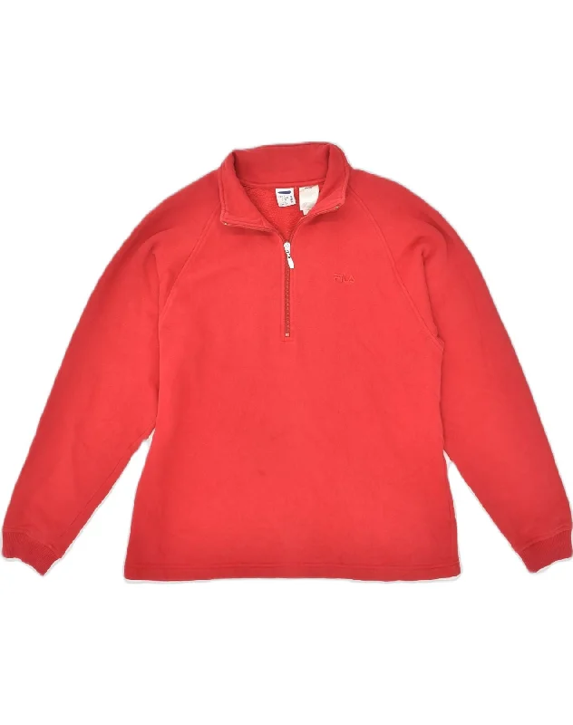 FILA Womens Zip Neck Sweatshirt Jumper IT 46/48 Large Red Cotton