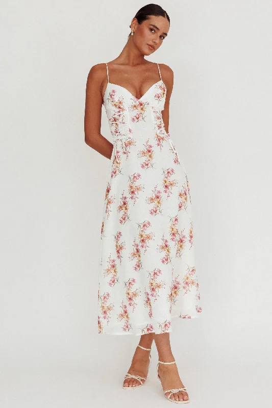 Kalaya Lace-Up Waist Midi Dress Floral