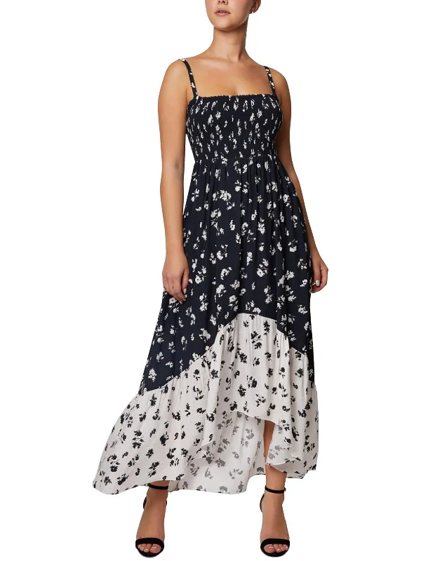 Womens Floral Print Smocked Maxi Dress