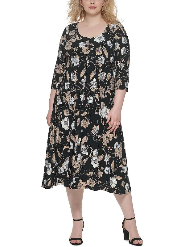 Plus Womens Jersey Printed Midi Dress