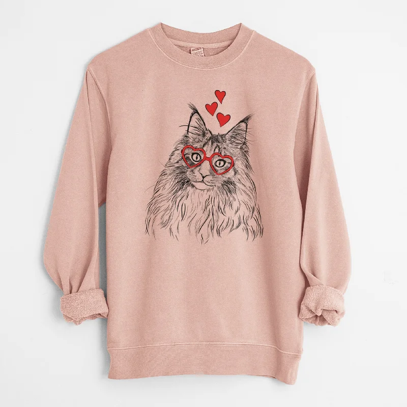 Valentine Kiki the Maine Coon Cat - Unisex Pigment Dyed Crew Sweatshirt