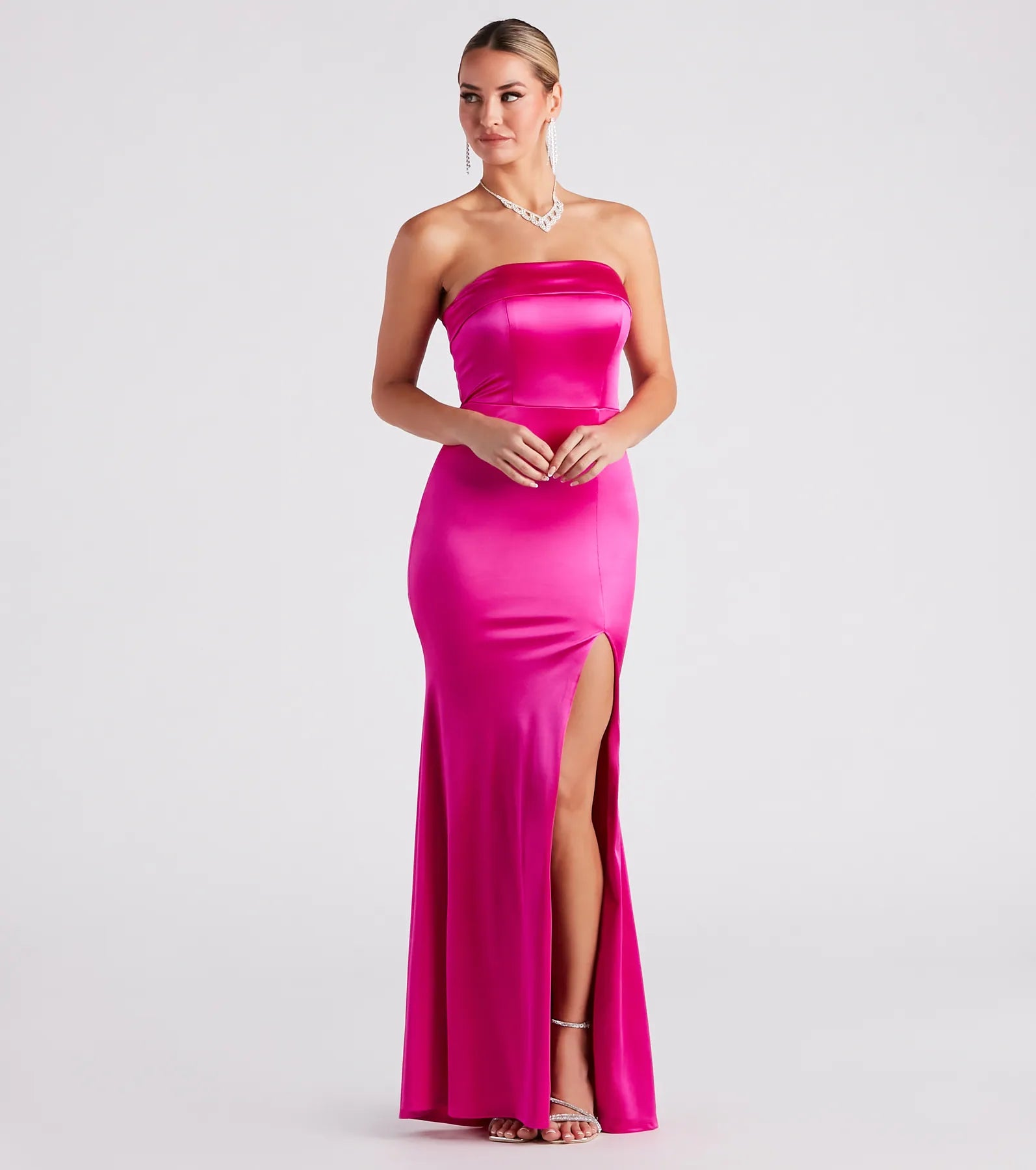 Mia Formal Satin Strapless Long Dress