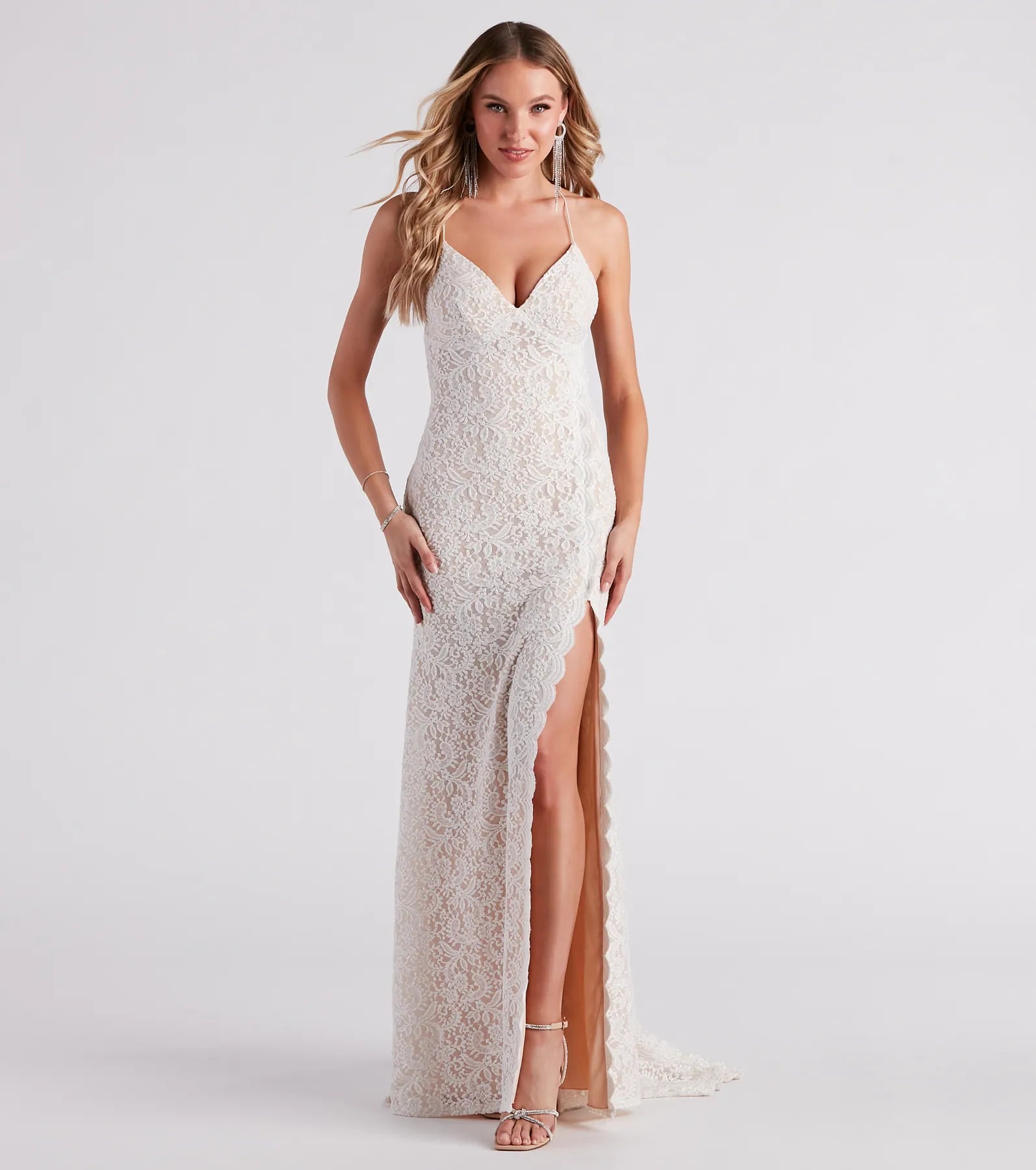 Cora Lace V-Neck Mermaid Formal Dress