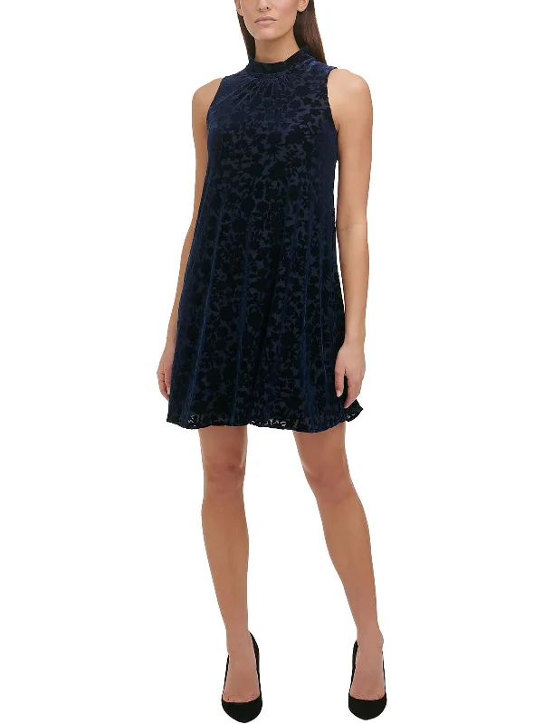 Womens Velvet Mini Shift Dress