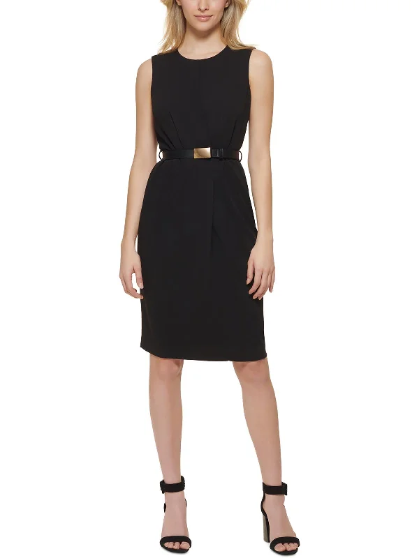 Womens Pleated Knee Length Sheath Dress